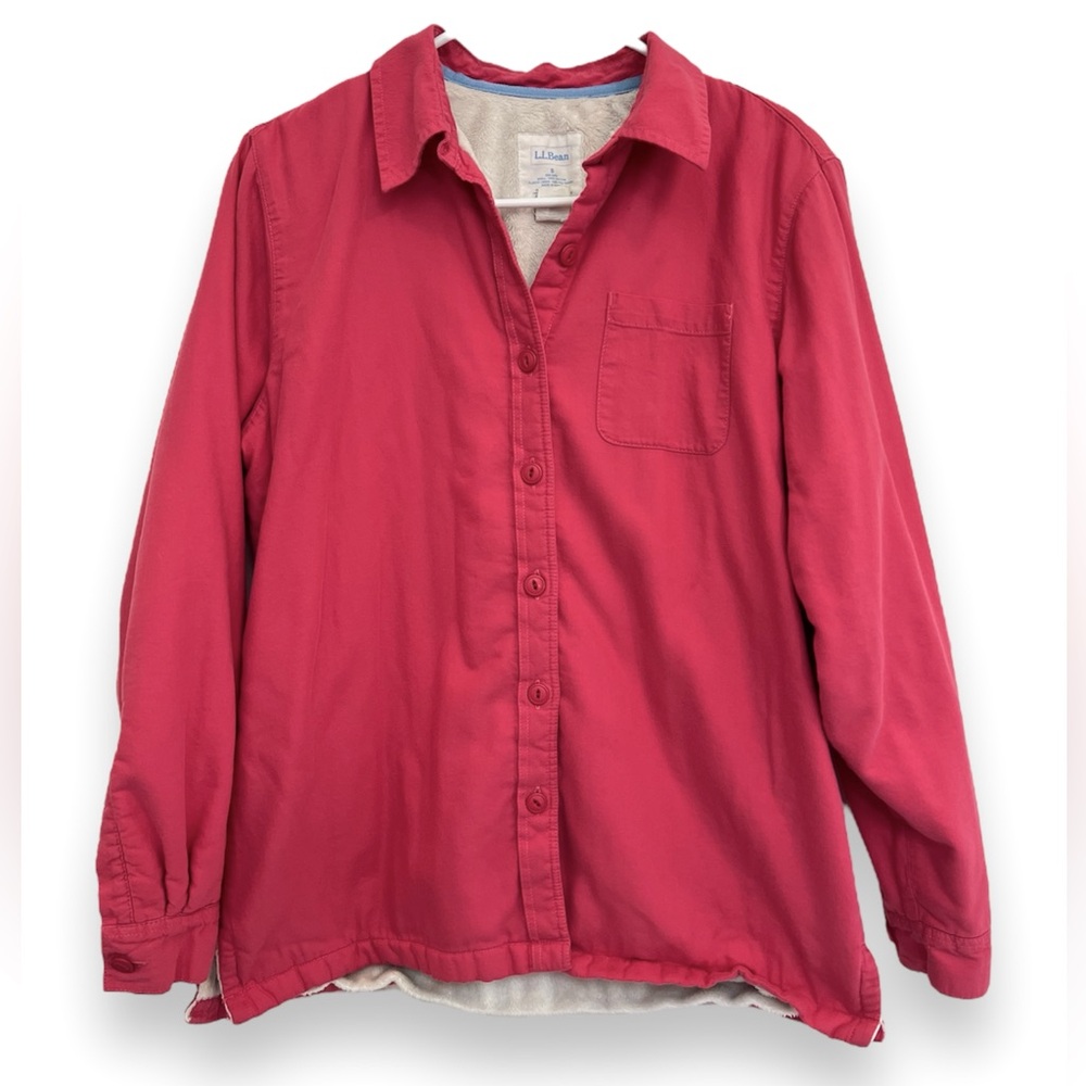 L.L. Bean Sherpa Lined Button Up Shacket Flannel Type Camp Shirt Pink Size Small